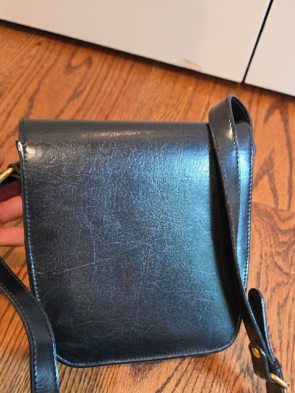 Black Crossbody Bag with Gold Crocodile Accent - Picture 4 of 8